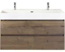 Waschbeckenunterschrank Sanox Maxx XL Keramik 73x121x45,5 cm mit Doppel-Keramikwaschbecken tabacco