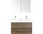 Hornbach Badmöbel-Set Sanox Maxx XL Keramik 183x101x45,5 cm Doppel-Keramikwaschbecken tabacco mit Spiegelschrank