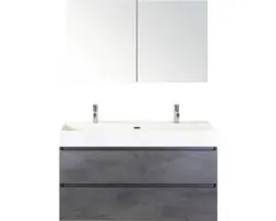 Badmöbel-Set Sanox Maxx XL Keramik 183x121x45,5 cm Doppel-Keramikwaschbecken beton anthrazit mit Spiegelschrank