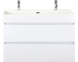 Waschbeckenunterschrank Sanox Maxx XL Keramik 73x101x45,5 cm mit Doppel-Keramikwaschbecken weiß hochglanz