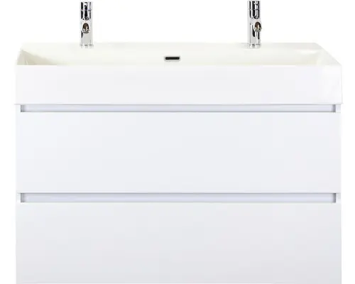 Waschbeckenunterschrank Sanox Maxx XL Keramik 73x101x45,5 cm mit Doppel-Keramikwaschbecken weiß hochglanz