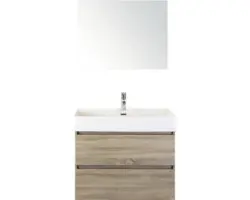 Badmöbel-Set Sanox Maxx XL Keramik 183x81x45,5 cm Keramikwaschbecken eiche grau mit Spiegel