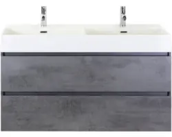 Waschbeckenunterschrank Sanox Maxx XL Keramik 73x121x45,5 cm mit Doppel-Keramikwaschbecken 2 Becken beton anthrazit