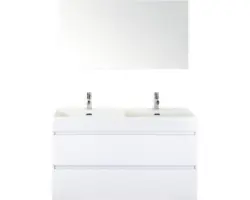 Badmöbel-Set Sanox Maxx XL Keramik 183x121x45,5 cm Doppel-Keramikwaschbecken 2 Becken weiß hochglanz mit Spiegel