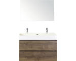 Hornbach Badmöbel-Set Sanox Maxx XL Keramik 183x101x45,5 cm Doppel-Keramikwaschbecken tabacco mit Spiegel
