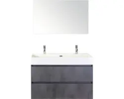 Badmöbel-Set Sanox Maxx XL Keramik 183x101x45,5 cm Doppel-Keramikwaschbecken beton anthrazit mit Spiegel