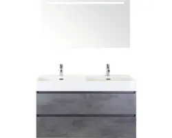Badmöbel-Set Sanox Maxx XL Keramik 183x121x45,5 cm Doppel-Keramikwaschbecken 2 Becken beton anthrazit mit LED-Beleuchtung
