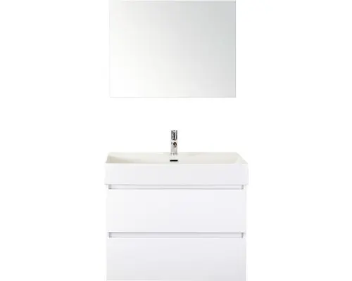 Badmöbel-Set Sanox Maxx XL Keramik 183x81x45,5 cm Keramikwaschbecken weiß hochglanz mit Spiegel