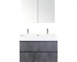 Badmöbel-Set Sanox Maxx XL Keramik 183x101x45,5 cm Doppel-Keramikwaschbecken beton anthrazit mit Spiegelschrank