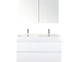 Badmöbel-Set Sanox Maxx XL Keramik 183x121x45,5 cm Doppel-Keramikwaschbecken 2 Becken weiß hochglanz mit Spiegelschrank