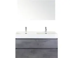 Badmöbel-Set Sanox Maxx XL Keramik 183x121x45,5 cm Doppel-Keramikwaschbecken 2 Becken beton anthrazit mit Spiegel