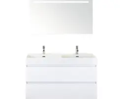 Badmöbel-Set Sanox Maxx XL Keramik 183x121x45,5 cm Doppel-Keramikwaschbecken 2 Becken weiß hochglanz mit LED-Beleuchtung