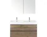Hornbach Badmöbel-Set Sanox Maxx XL Keramik 183x121x45,5 cm Doppel-Keramikwaschbecken 2 Becken tabacco mit Spiegelschrank