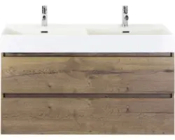 Waschbeckenunterschrank Sanox Maxx XL Keramik 73x121x45,5 cm mit Doppel-Keramikwaschbecken 2 Becken tabacco