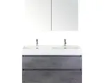 Hornbach Badmöbel-Set Sanox Maxx XL Keramik 183x121x45,5 cm Doppel-Keramikwaschbecken 2 Becken beton anthrazit mit Spiegelschrank