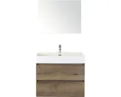 Badmöbel-Set Sanox Maxx XL Keramik 183x81x45,5 cm Keramikwaschbecken tabacco mit Spiegel