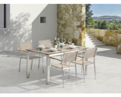 Gartenmöbel Set Skye Edelstahl 7 teilig beige stapelbar