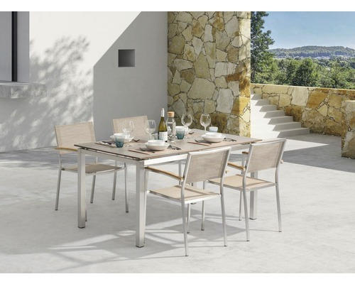 Gartenmöbel Set Skye Edelstahl 7 teilig beige stapelbar