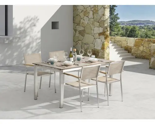 Gartenmöbel Set Skye Edelstahl 7 teilig beige stapelbar