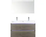 Hornbach Badmöbel-Set Sanox Vogue Keramik 169x101x41 cm Doppel-Keramikwaschbecken tabacco mit LED-Beleuchtung