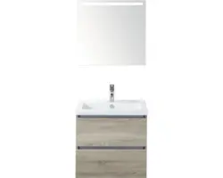 Badmöbel-Set Sanox Vogue Keramik 169x61x41 cm Keramikwaschbecken beton anthrazit mit LED-Beleuchtung eiche grau