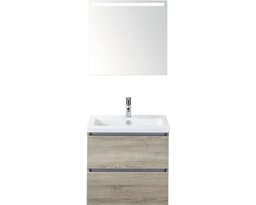 Badmöbel-Set Sanox Vogue Keramik 169x61x41 cm Keramikwaschbecken beton anthrazit mit LED-Beleuchtung eiche grau