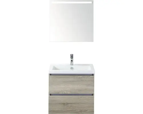 Badmöbel-Set Sanox Vogue Keramik 169x61x41 cm Keramikwaschbecken beton anthrazit mit LED-Beleuchtung eiche grau