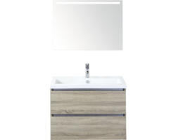 Badmöbel-Set Sanox Vogue Keramik 169x81x41 cm Keramikwaschbecken eiche grau mit LED-Beleuchtung