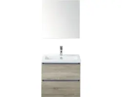 Badmöbel-Set Sanox Vogue Keramik 169x61x41 cm Keramikwaschbecken eiche grau mit Spiegelschrank