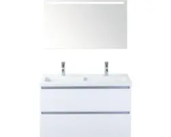Badmöbel-Set Sanox Vogue Keramik 169x101x41 cm Doppel-Keramikwaschbecken weiß hochglanz mit LED-Beleuchtung