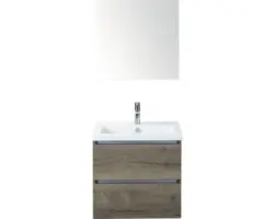 Badmöbel-Set Sanox Vogue Keramik 169x61x41 cm Keramikwaschbecken tabacco mit Spiegel