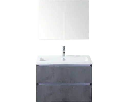 Badmöbel-Set Sanox Vogue Keramik 169x81x41 cm Keramikwaschbecken beton anthrazit mit Spiegelschrank
