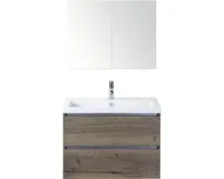 Badmöbel-Set Sanox Vogue Keramik 169x81x41 cm Keramikwaschbecken tabacco mit Spiegelschrank