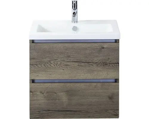 Waschbeckenunterschrank Sanox Vogue Keramik 59x61x41 cm mit Keramikwaschbecken tabacco