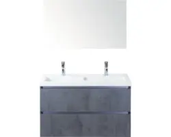 Badmöbel-Set Sanox Vogue Keramik 169x101x41 cm Doppel-Keramikwaschbecken beton anthrazit mit Spiegel