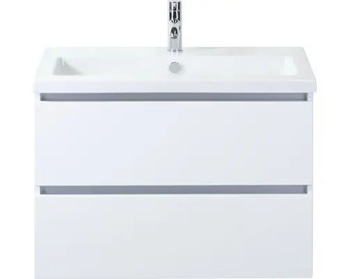 Waschbeckenunterschrank Sanox Vogue Keramik 59x81x41 cm mit Keramikwaschbecken weiß hochglanz