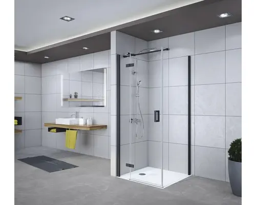 Drehtür für Seitenwand Breuer Panorama 1200x2000 mm Anschlag links Dekorglas Intima schwarz