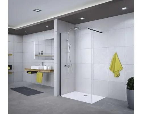 Raumdusche Breuer Panorama 1200x2000 mm Dekorglas Terrazzo Weiß schwarz