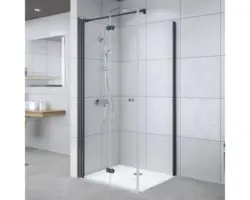 Duschseitenwand für Drehfalttür Breuer Elana Komfort 1000x2000 mm Anschlag rechts Dekorglas Satiniert schwarz