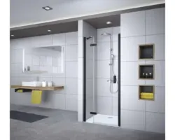 Drehtür für Nische Breuer Panorama 1000x2000 mm Festteil links Dekorglas Intima schwarz