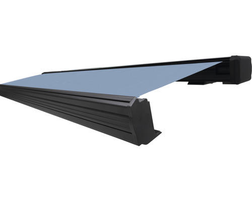 SOLUNA Kassettenmarkise Exquisit 3,5x3 Stoff Dessin 8204 Gestell DB703 dunkelgrau Antrieb rechts inkl. Motor und Wandschalter