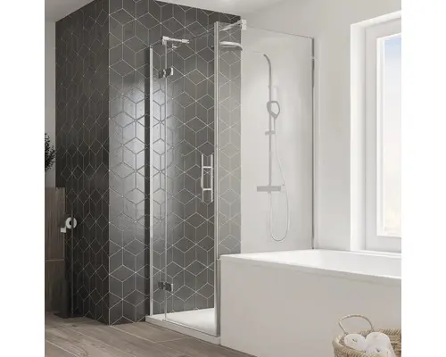 Verkürzte Seitenwand für Drehtür Breuer Avanta 900x1750 mm Dekorglas Grau chrom