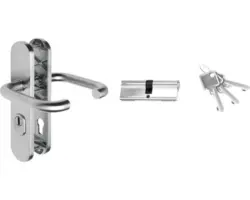 Griff-Set Edelstahl für Nebeneingangstür RC2 ProM01 + ProM02 inkl. Profilzylinder 40/40, 3 Schlüssel und Kernziehschutzrossette