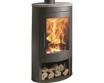 Hornbach Kaminofen Panadero Oval 1 Stahl schwarz 8,7 kW mit Natursteinabdeckung und Holzfach