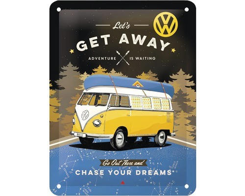 Blechschild VW Bulli Get Away 15x20 cm