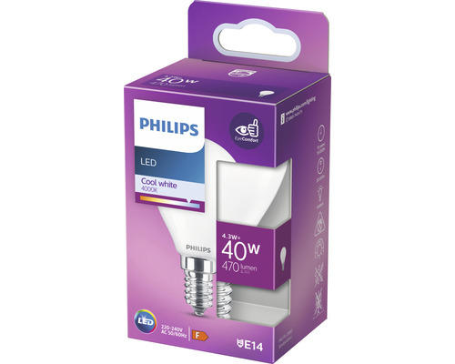 LED Lampe Philips E14/4,3W(40W) 470 lm 4000 K Tropfenform Neutralweiß Milchglas