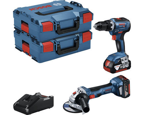 18V-Profi-Set Bosch Professional Akku-Bohrschrauber GSR 18V-55 + Akku-Winkelschleifer GWS 18V-7 (125mm) inkl. 2x Akku (4.0Ah), Ladegerät und 2x L-BOXX 136