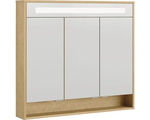 LED-Spiegelschrank Fackelmann Natura 3-türig 93,5x84x15,5 cm asteiche