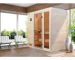 Hornbach Massivholzsauna Weka Valida GTF inkl. 7,5 kW Bio Ofen u.digitaler Steuerung mit Fenster und Ganzglastüre aus Klargas