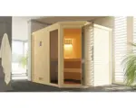 Hornbach Massivholzsauna Weka Cubilis 3 Eck GTFO inkl. 7,5 kW Ofen u.digitaler Steuerung mit Fenster und graphitfarbiger Ganzglastüre